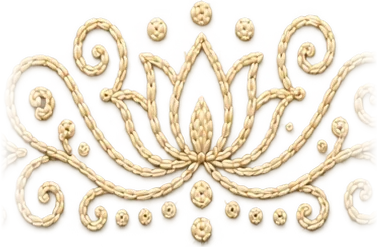 Embroidered lotus in raised cream thread